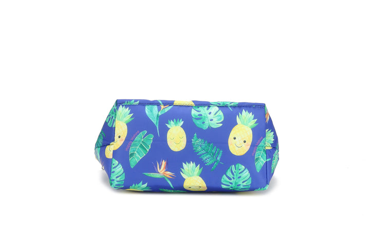 Insulated Lunch Tote Large Pineapple Monstera Blue