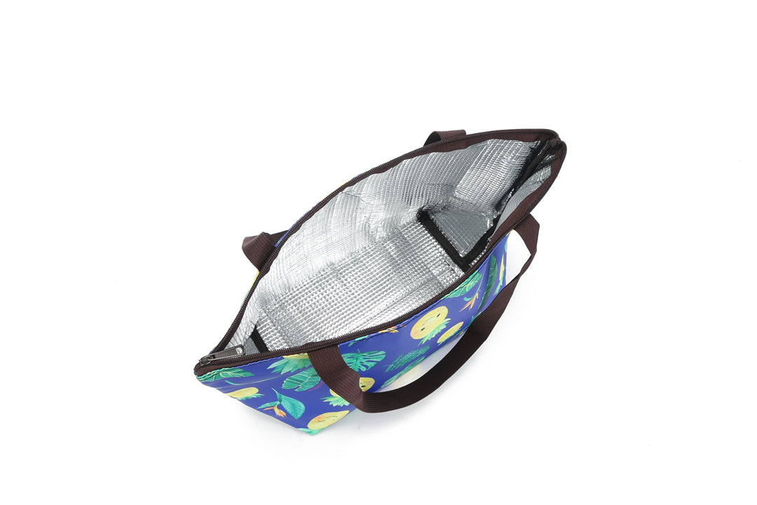 Insulated Lunch Tote Large Pineapple Monstera Blue