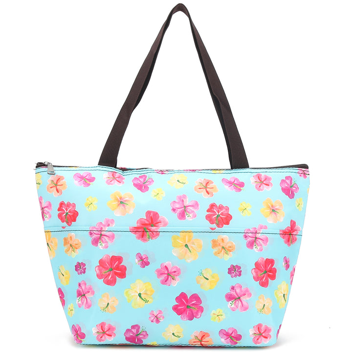 Insulated Lunch Tote Large Hibiscus Blue