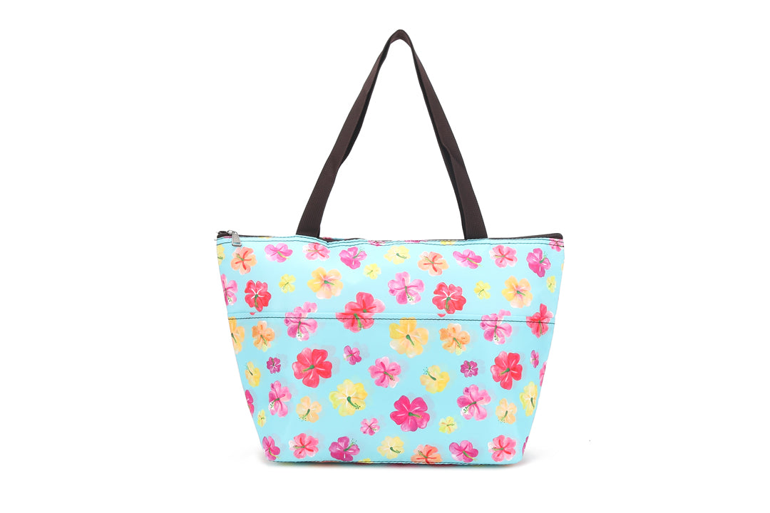 Insulated Lunch Tote Large Hibiscus Blue