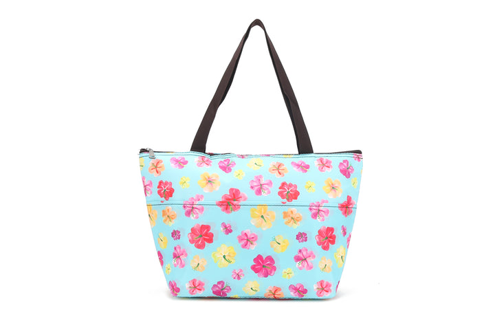 Insulated Lunch Tote Large Hibiscus Blue