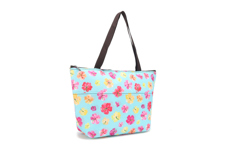 Insulated Lunch Tote Large Hibiscus Blue