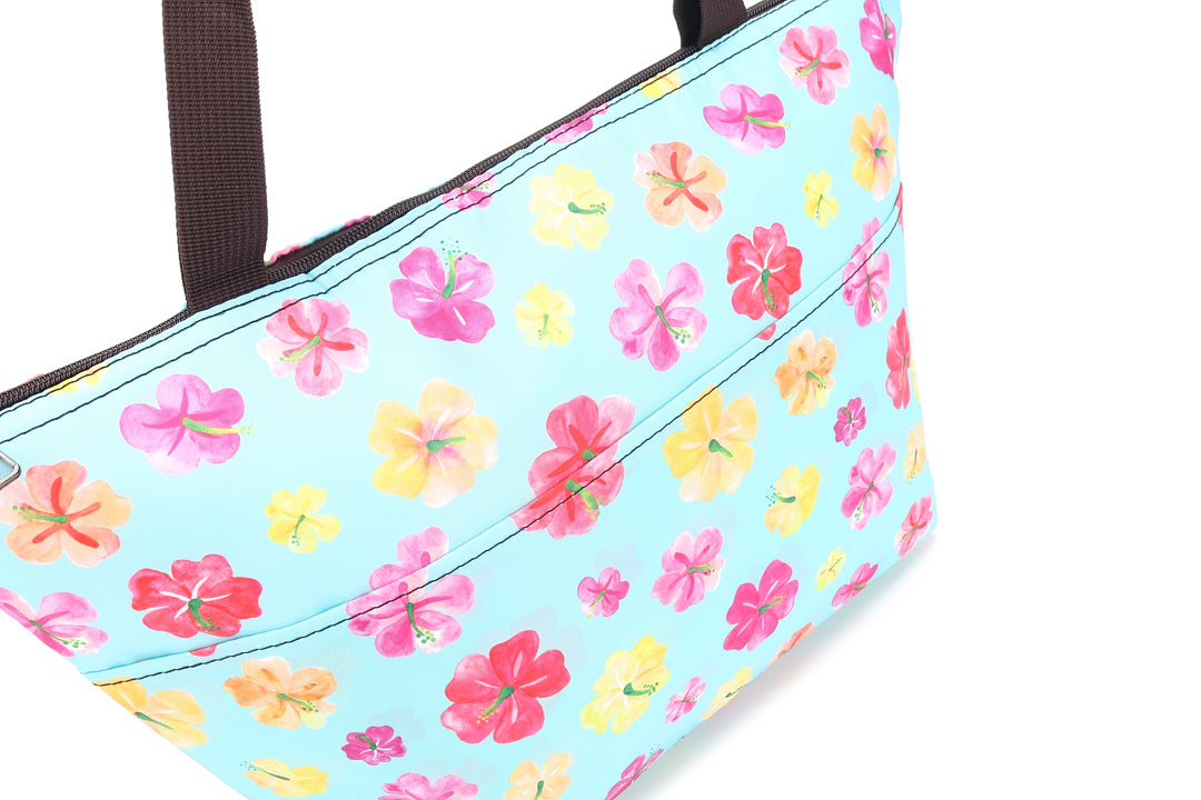 Insulated Lunch Tote Large Hibiscus Blue