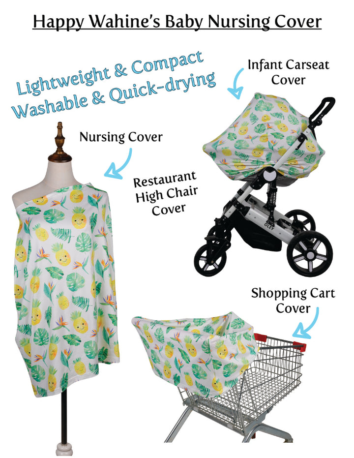 Baby Nursing Carseat Cover Pineapple Monstera White