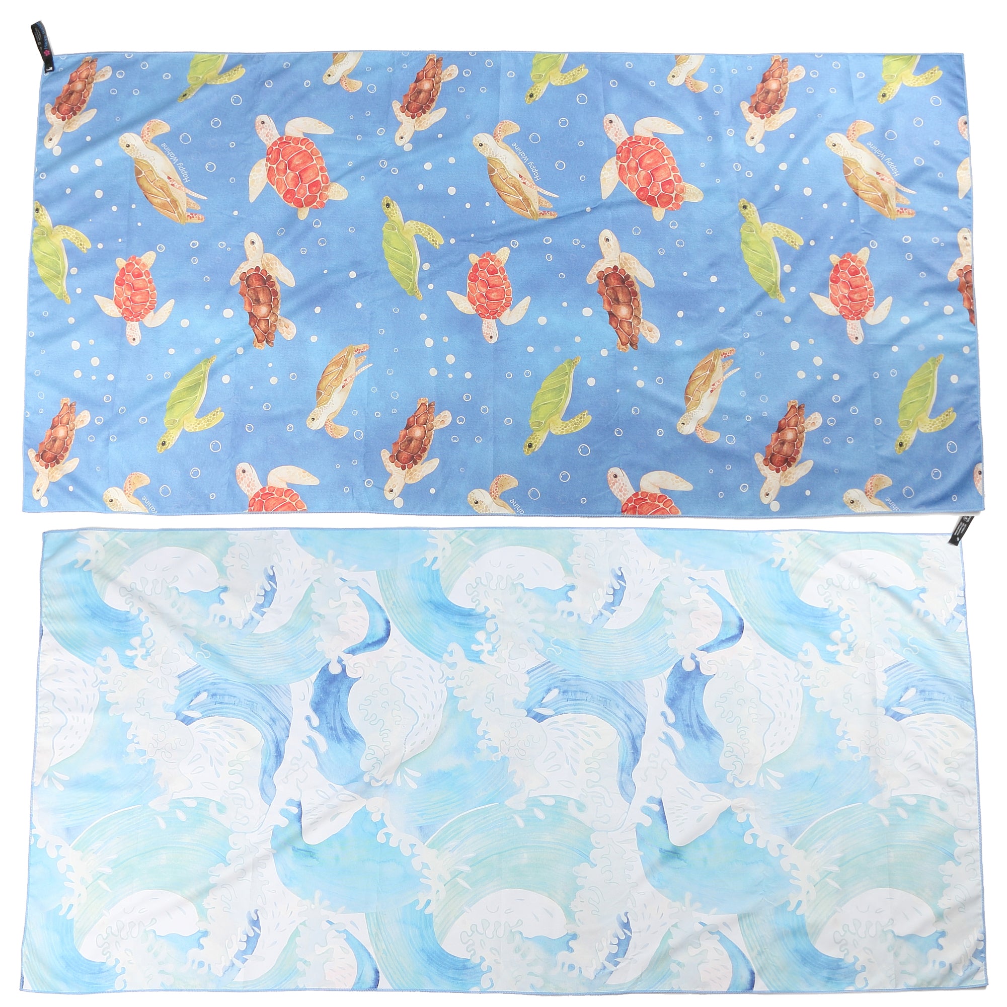 Sand-free Reversible Beach Towel Local Turtles Blue Waves Blue