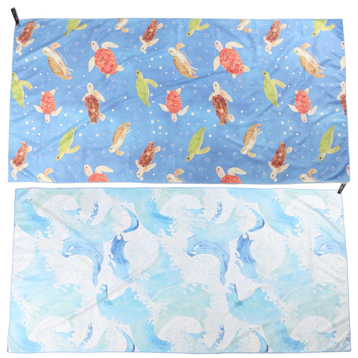Sand-free Reversible Beach Towel Local Turtles Blue Waves Blue